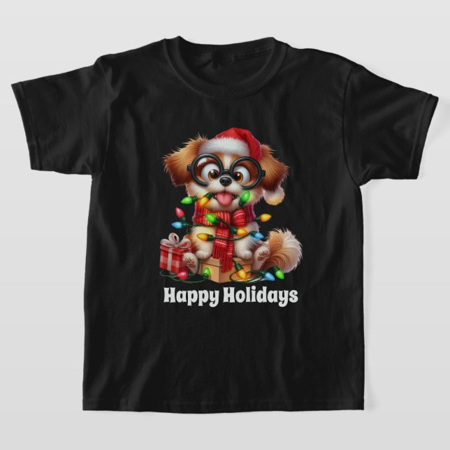 T-shirt Festive unisex chiot ajouter du texte enfants (Poser)