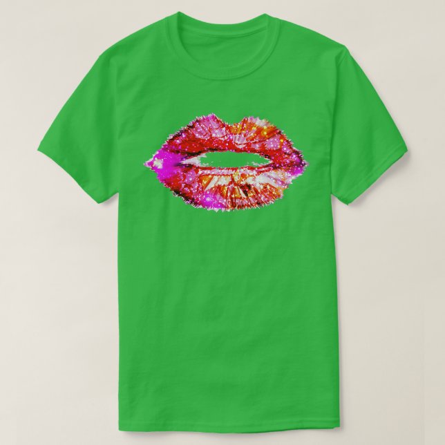 T-shirt Fête à lèvres roses chaudes pour femmes Kiss Neon  (Design devant)