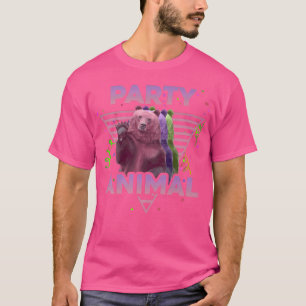 T-shirt FÊTE ANIMAL Funny Grizzly Ours Vintage 80s Vaporw