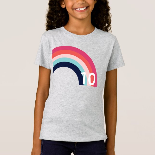 T-Shirt Fête arc-en-ciel âge personnalisé rose bleu gris (Devant)