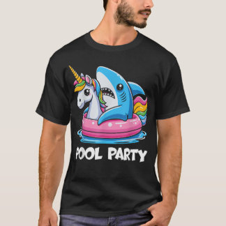 T-shirt Fête au Piscine Requin et Licorne Drôles qui Nagen