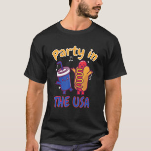 T-shirt Fête Aux États-Unis Tee Hot Dog Love Usa Quart De