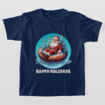 T-shirt fête Christmas beach Père Noël ajouter texte aquar<br><div class="desc">plage de Noël festive Père Noël ajouter texte aquarelle T-shirt</div>