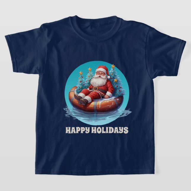 T-shirt fête Christmas beach Père Noël ajouter texte aquar (Poser)