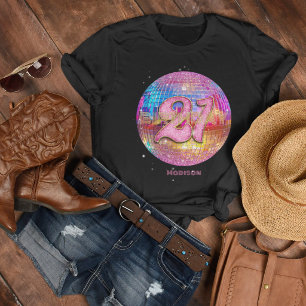 T-shirt Fête d'anniversaire 21 ans boule disco paillettes