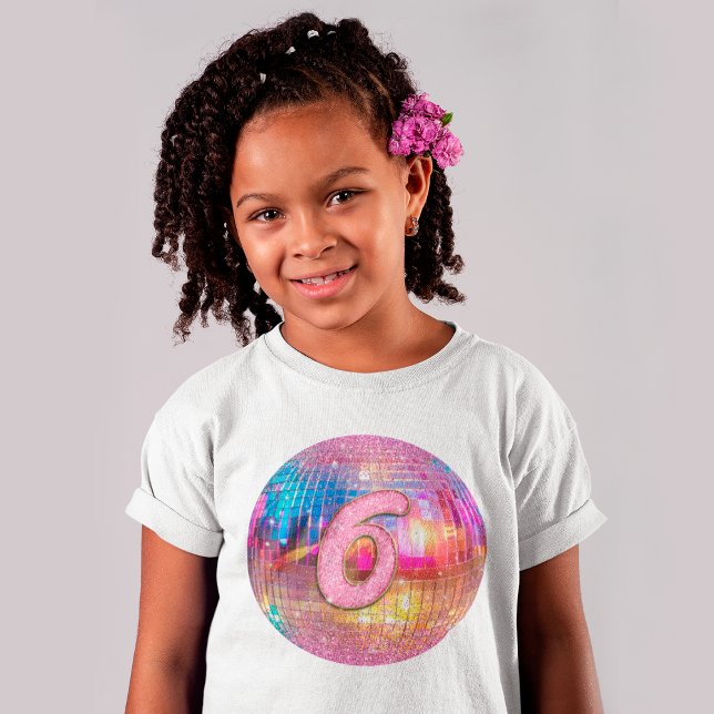 T-shirt Fête d'anniversaire 6 ans Glitter Disco doré rose (Créateur téléchargé)