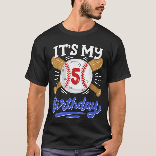 T-shirt Fête d'anniversaire de baseball pour garçons de 5  (Devant)
