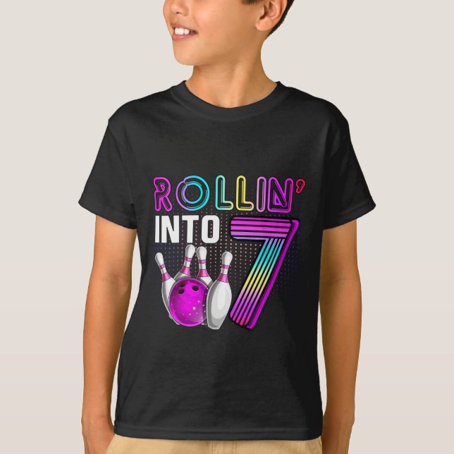 T-shirt Fête d'anniversaire de bowling en entrant dans 7   (Devant)