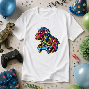 T-shirt Fête d'anniversaire de jeu vidéo dinosaure gaming