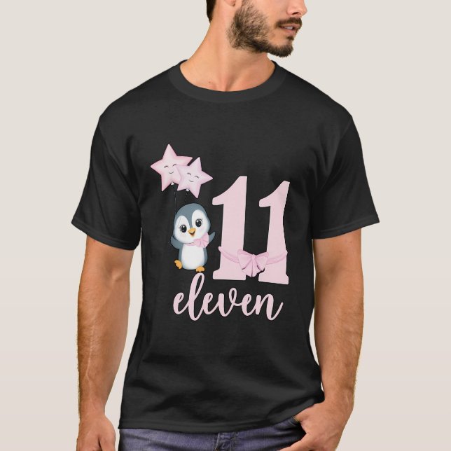 T-shirt Fête d'anniversaire de la 11e manchot Fille de onz (Devant)