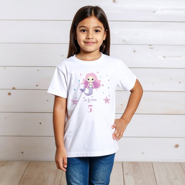 T-shirt Fête d'anniversaire de la mignonne fille sirène (Créateur téléchargé)