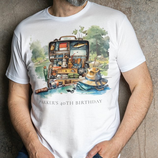 T-shirt Fête d'anniversaire de pêche à l'aquarelle personn (Créateur téléchargé)