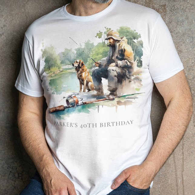 T-shirt Fête d'anniversaire de pêche à l'aquarelle personn (Créateur téléchargé)