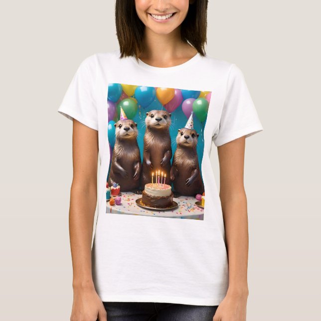 T-shirt Fête d'anniversaire de triplés loutres,  (Devant)