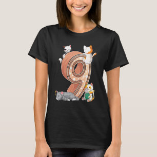 T-shirt Fête d'anniversaire des chats 9 ans Neuf 9 ans Cha