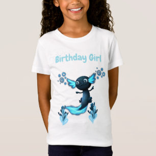 T-Shirt Fête d'anniversaire du néon bleu foncé Axolotl