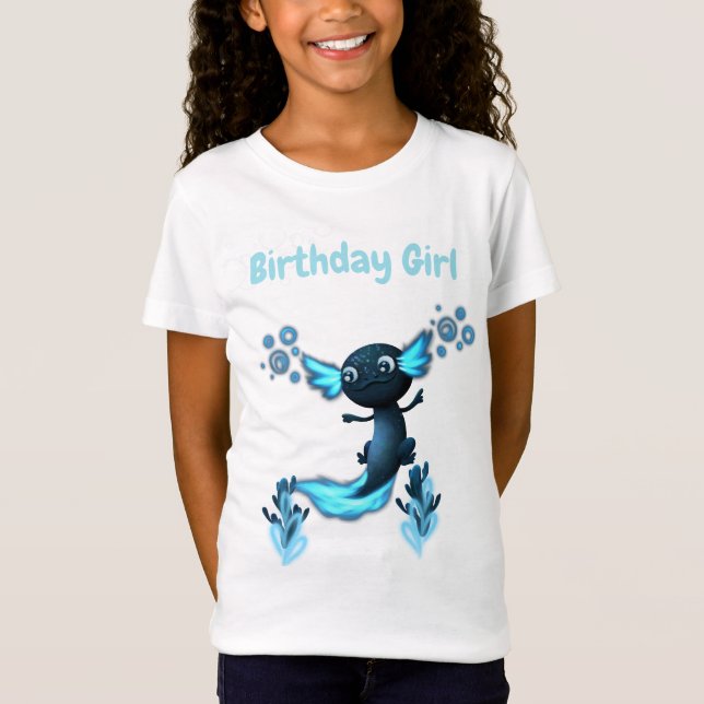 T-Shirt Fête d'anniversaire du néon bleu foncé Axolotl (Devant)