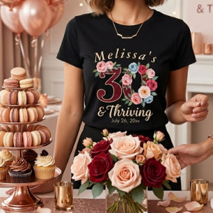 T-shirt fête d'anniversaire florale chic 30 ans