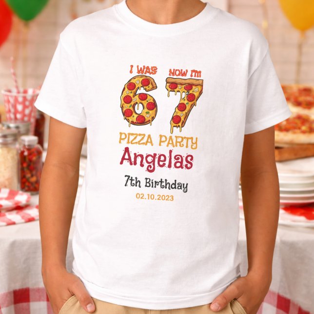 T-shirt Fête d'anniversaire moderne de Slice Slice Boy Six (Modern Slice Slice Boy Six Seven Birthday Party T-Shirt)