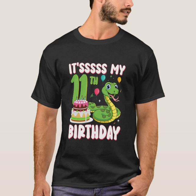 T-shirt Fête d'anniversaire Python 11 ans serpent pour enf (Devant)