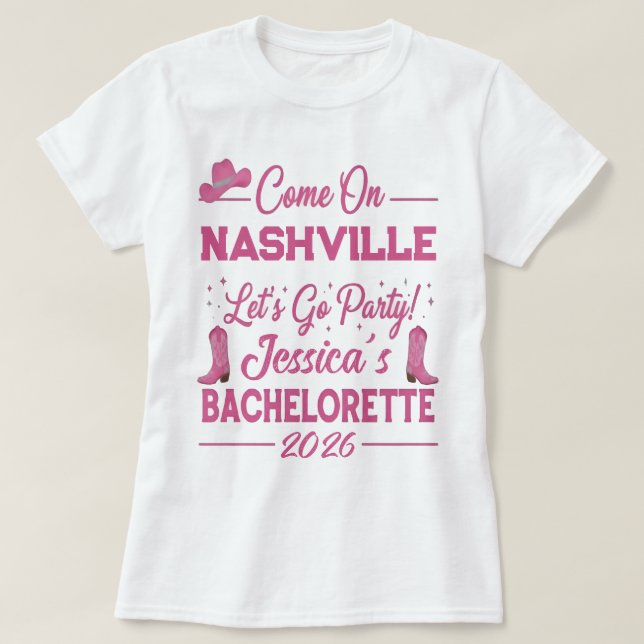 T-shirt Fête de Bachelorette Cowboy sur mesure Barbiecore (Design devant)