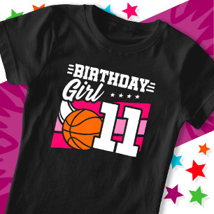 T-Shirt Fête de basket-ball 11 ans Fille 11e anniversaire