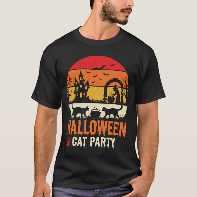 T-shirt Fête de chat d'Halloween Sorcière Chaudron Silhoue (Devant)