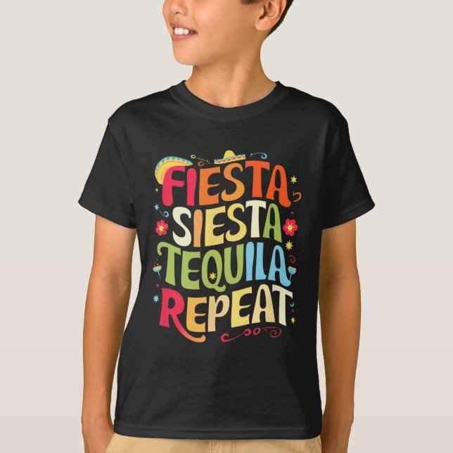 T-shirt Fête de citations drôles Repos Fiesta Répéter Cinc (Devant)