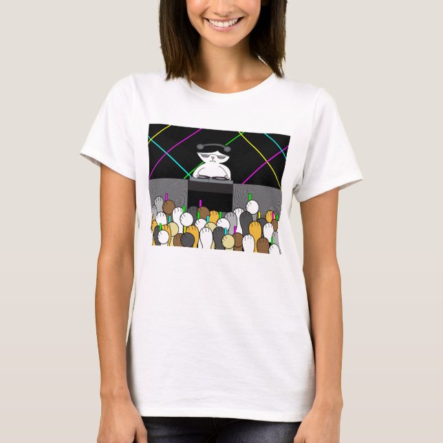 T-shirt Fête de danse rave DJ Chat Mignon (Devant)