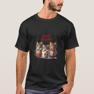 T-shirt Fête de féline Trio Chats dans les bougs de Noël T