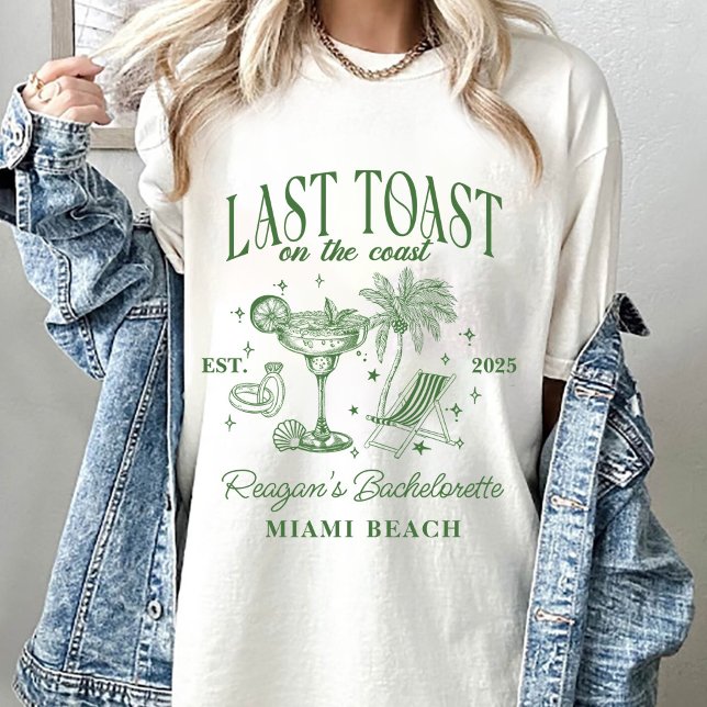 T-shirt Fête de Fiançailles Côtière Moderne Cocktail Vert (Créateur téléchargé)