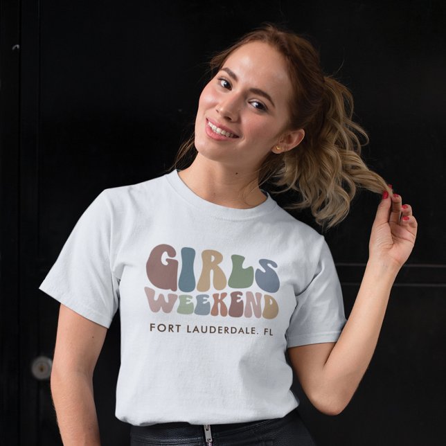T-shirt Fête de Filles de Bachelorette Rétro Week-end de M (Girls Weekend Matching Retro White Custom T-Shirt)