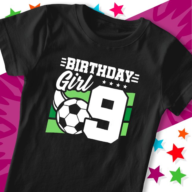 T-Shirt Fête de football de 9 ans 9e anniversaire fille (Créateur téléchargé)