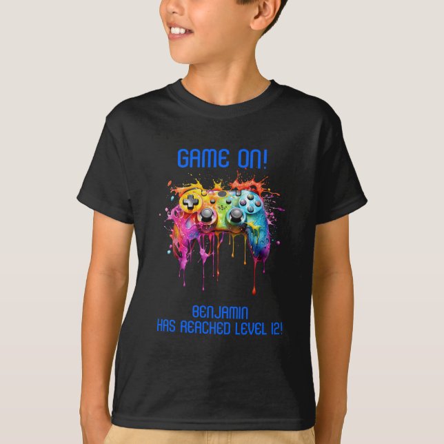 T-shirt Fête de jeu vidéo Boy Blue Level Up (Devant)