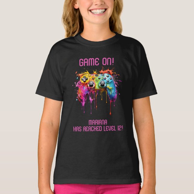 T-shirt Fête de jeu vidéo rose pour fille joueuse (Devant)