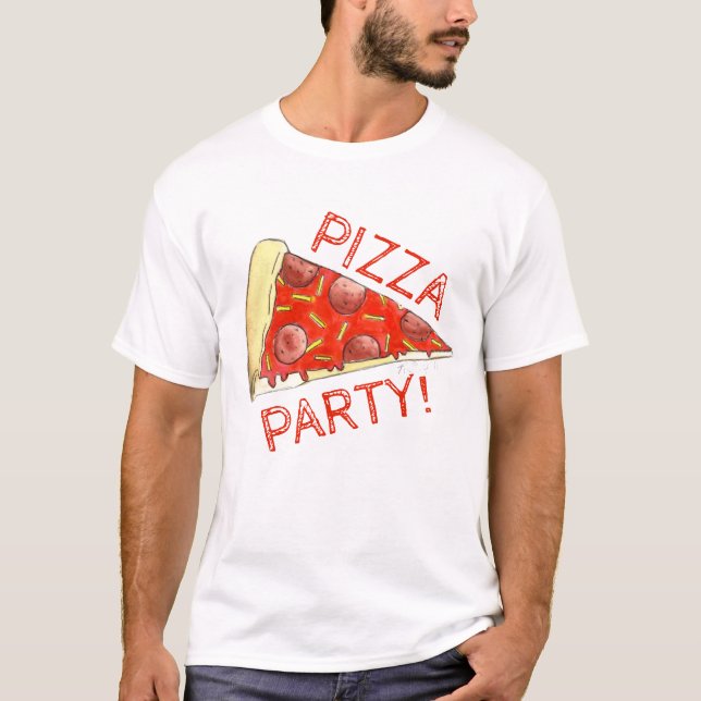 T-shirt FÊTE DE LA PIZZA ! Pepperoni Fromage Pizzeria tran (Devant)
