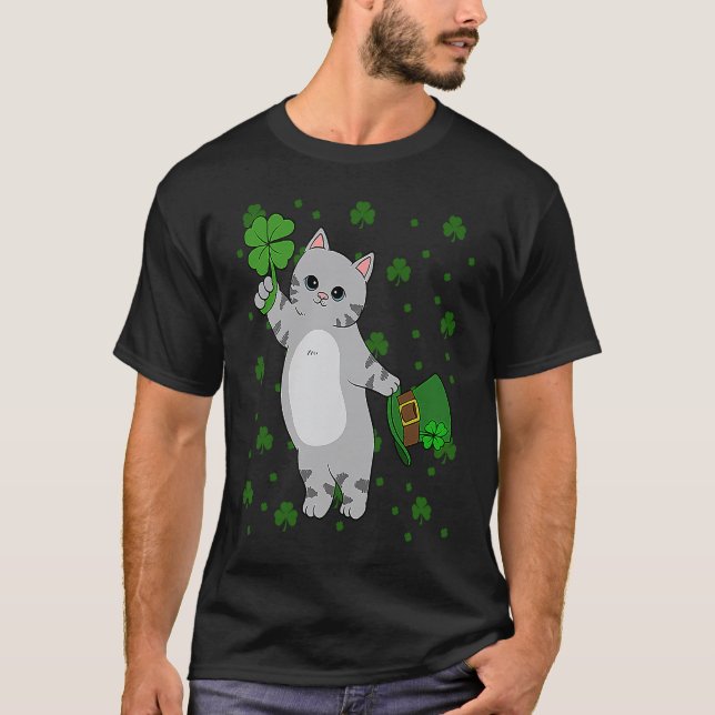 T-shirt Fête de la Saint-Patrick Chat Motif Trèfle Saint-P (Devant)