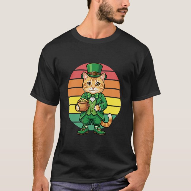 T-shirt Fête de la Saint-Patrick Leprechaun Chat Chanceux  (Devant)