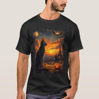 T-shirt Fête de la scène gothique de chat noir Halloween