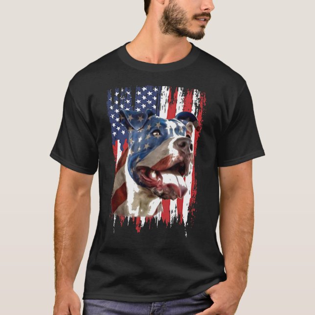 T-shirt Fête de l'Indépendance Pitbull American Flag Shirt (Devant)