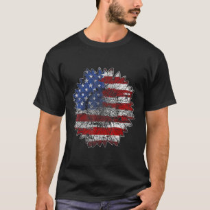 T-shirt Fête de l'Indépendance Sunflower Américain Drapeau