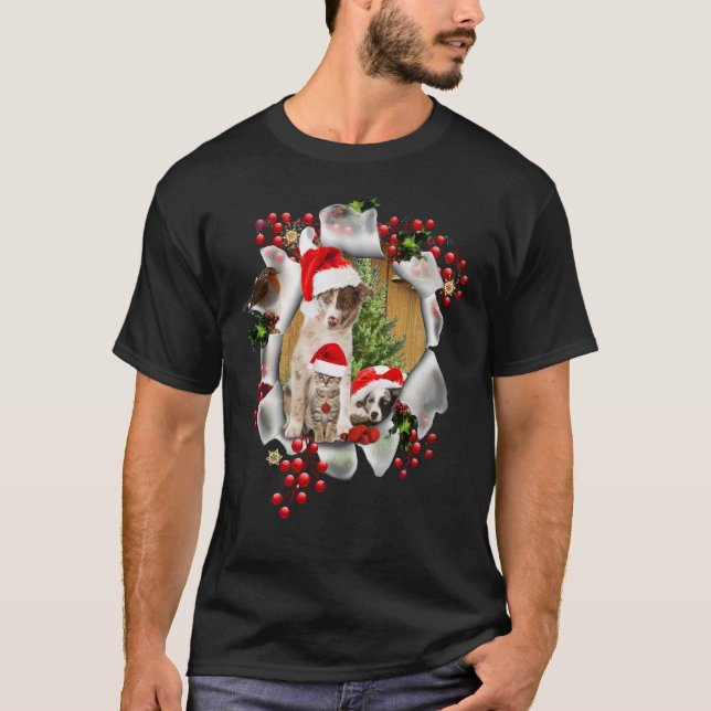 T-shirt Fête de Noël avec les amoureux des animaux (Devant)