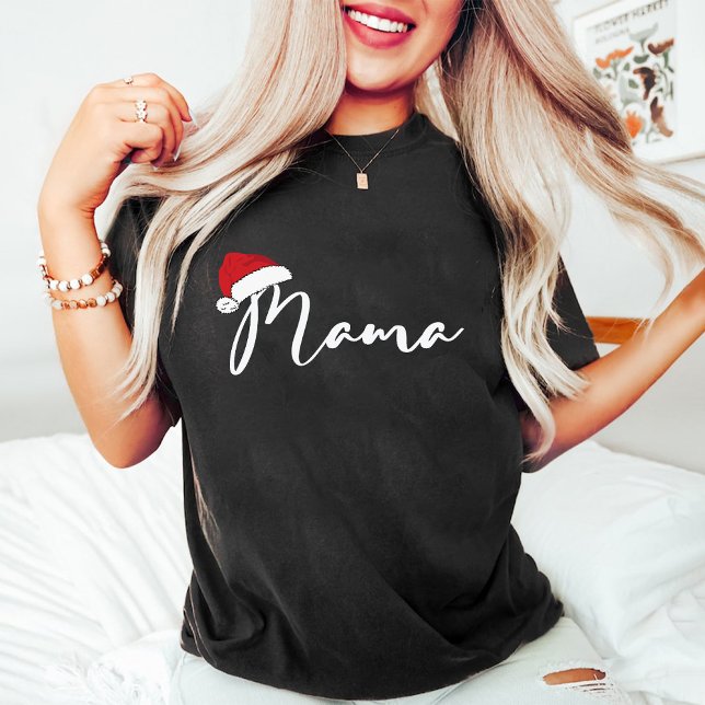 T-shirt Fête de Noël de la maman Santa Hat Noir (Trendy Mama Christmas Santa Hat Black T-Shirt)