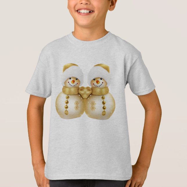 T-shirt Fête de Noël Golden Snowman (Devant)