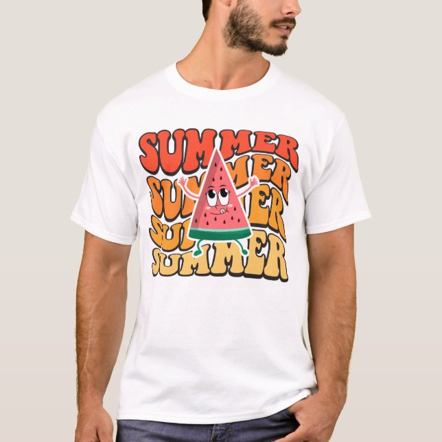 T-shirt Fête de pastèque rétro groovy mignonne d'été (Devant)