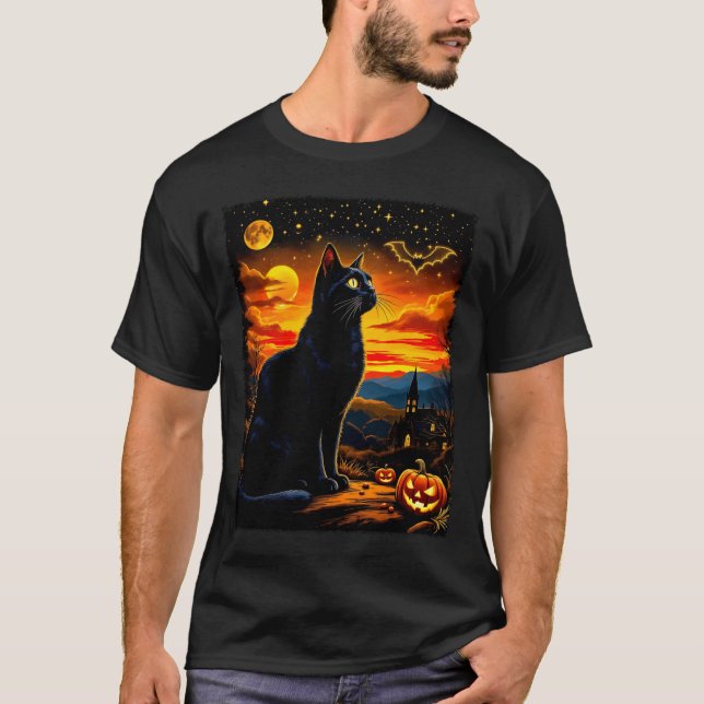 T-shirt Fête de patch de citrouille d'Halloween de chat no (Devant)
