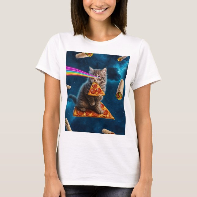 T-shirt Fête de pizza de chat laser (Devant)