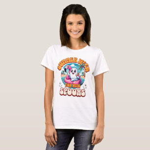 T-shirt Fête de plage fantomatique Flamingo rose flottant