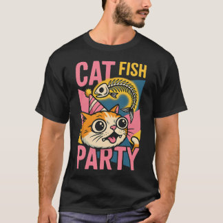 T-shirt Fête de poisson chat drôle dessin animé
