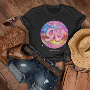 T-shirt Fête des 90 ans Boule disco Paillettes Or Rose